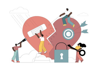 Broken heart. Little people mend a broken heart, put a stitch, stick a bandage.