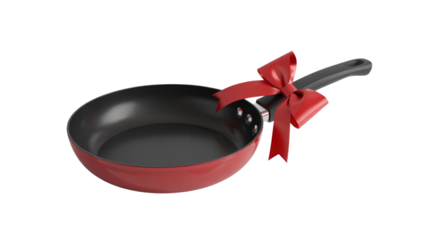 Red Frying Pan with Red Ribbon Bow - Gift for Cooking Enthusiast