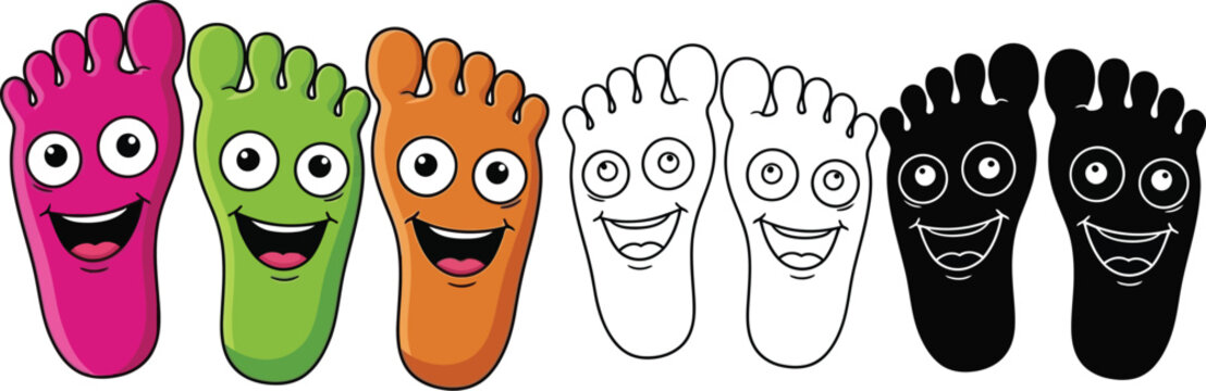 Cartoon feet illustration vector graphic design for podiatry foot care and kids coloring page activity fun