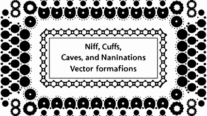 Black and white decorative border with geometric patterns and central text box in vector format design | editable eps vectors silhouette