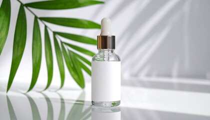 Glass Dropper Bottle with Leaf Reflection