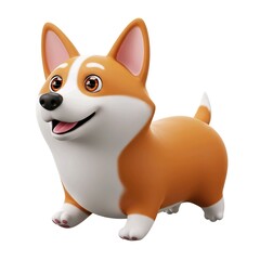 Obraz premium happy cute baby corgi cartoon 3D render isolated on white background