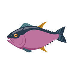Colorful vector illustration of a tropical fish with vibrant purple, orange, and blue tones. Perfect for educational content, seafood packaging, or ocean-themed designs