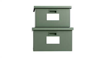 Stacked Olive Green Storage Boxes, isolated on white background