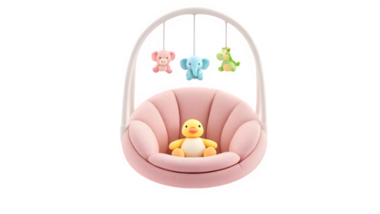 Baby bouncer with hanging toys, isolated on white background