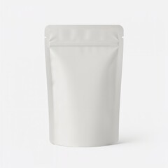 Premium white flat-bottom stand pouch with zip closure for luxury snack and gourmet product packaging mockup design

