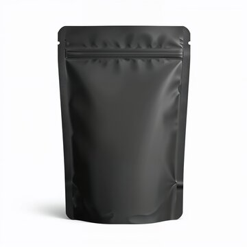 Black resealable foil pouch mockup for branding dry goods packaging template for ecommerce, private label, and retail shelf display, food-grade zip lock bag

