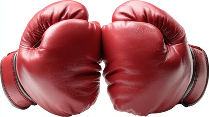 Two red boxing gloves are pressed together, symbolizing the spirit of competition and mutual respect among fighters. This moment highlights the intensity and camaraderie in the sport.