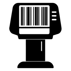 black vector Barcode scanner machine silhouette for retail, inventory management, and point of sale systems, designed as a minimal style icon.