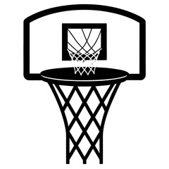black vector Basketball hoop silhouette against a white background, emphasizing the game and sports, perfect for basketball themed designs