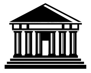 black vector Classical building silhouette with columns and steps, showcasing architecture and heritage in a minimal design concept on white