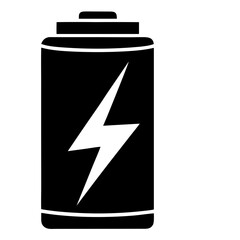 black vector Battery with Lightning Bolt Silhouette Representing Energy and Power for Electrical Devices and Renewable Resources on White