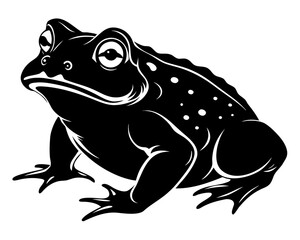 black vector Toad silhouette against white, showcasing amphibian form and vector design, evoking nature and wildlife, great for backgrounds