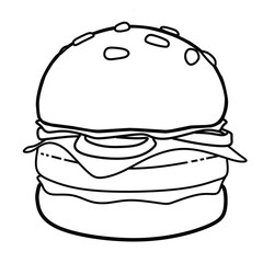 Burger line drawing. It is a vector illustration.
