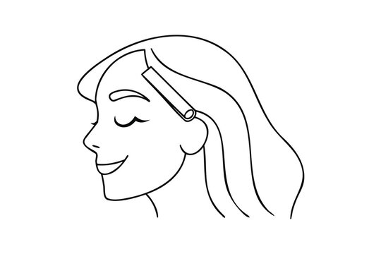 woman with hair clip, smiling, black outline clip art preview