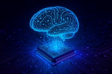 Artificial intelligence brain on computer chip ai technology machine learning neural network concept design