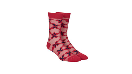 Pair of Red Sheer Socks with Floral Pattern - Fashionable Women's Hosiery
