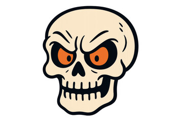 Fototapeta premium Spooky cartoon skull with orange eyes baring its teeth, perfect for halloween projects, with transparent background