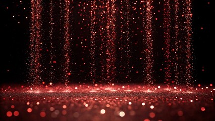 A mesmerizing display of red glitter sparkles and falls, creating a festive and luxurious background for any special occasion