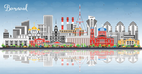 Barnaul Russia city skyline with color buildings, blue sky and reflections. Barnaul cityscape with landmarks. Business travel and tourism concept with modern and historic architecture.