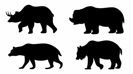 Fototapeta premium Four bear silhouettes in various poses walking and standing on a white background in vector format | editable eps vectors