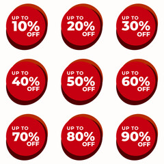 SET SALE BADGE TEMPLATE DESIGN. OFFER WITH DIFFERENT DISCOUNT PROMOTION. RED COLOR MODERN DESIGN VECTOR FOR YOUR BUSINESS
