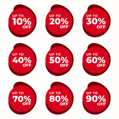 SET SALE BADGE TEMPLATE DESIGN. OFFER WITH DIFFERENT DISCOUNT PROMOTION. RED COLOR MODERN DESIGN VECTOR FOR YOUR BUSINESS