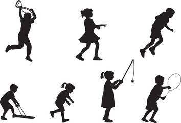 Obraz premium Silhouette of Children Playing Outdoors Vector Art for Family, School, and Childhood Concepts