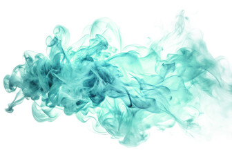 Ethereal wisps of teal smoke swirl gracefully across a transparent background, creating a fluid design