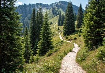Mountain trail through lush forest