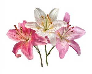 Three Beautiful Pink And White Lilies