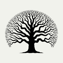 Naklejka premium Stylized black silhouette of a large tree with intricate branches isolated on white background silhouette