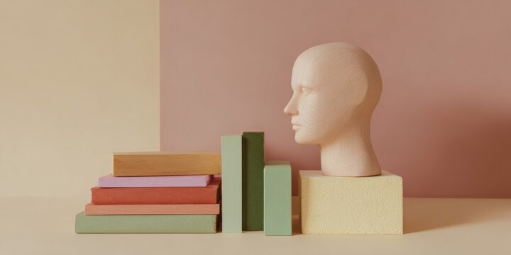 Professional Education Concept with Layered Wooden Blocks and Head Silhouette Modern Lifelong Learning Visual for Marketing and Advertising