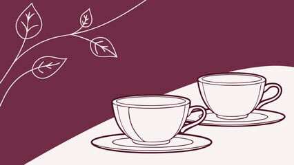 white hot tea ceramic cups in s line against dark pink background vector illustration
