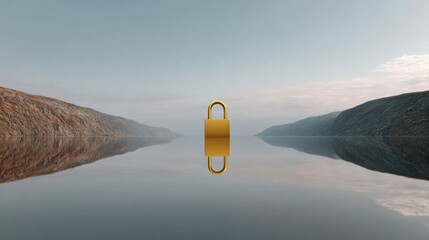 Modern Premium Crypto Security Concept with Golden Lock Icon in Digital Matrix for Professional Blockchain Marketing and Cyber Protection Campaigns