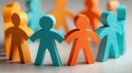 Professional Adaptive Leadership and Credit Counseling Concept with Diverse Wooden Figurines Under Protective Hand for Teamwork Marketing Campaigns