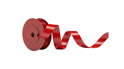 Red Ribbon Unrolling from a Spool - 3D Render