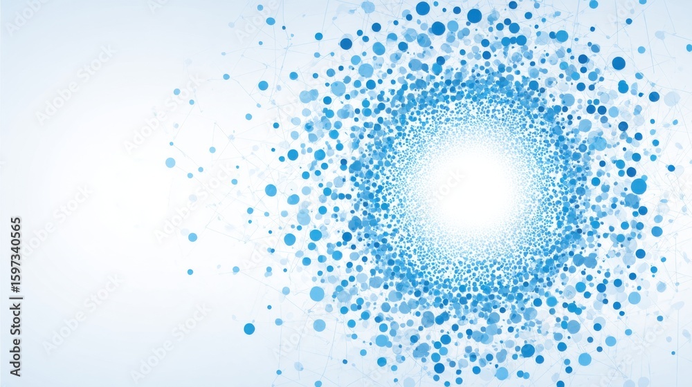 Fototapete a vibrant composition features numerous blue dots arranged in a dynamic pattern, forming a central l