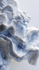 Marble statue artwork: White blue abstract sculpture art
