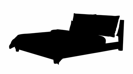 Silhouette of a bed with pillows and blanket showing a bedroom furniture piece in a dark shade color | editable eps vectors