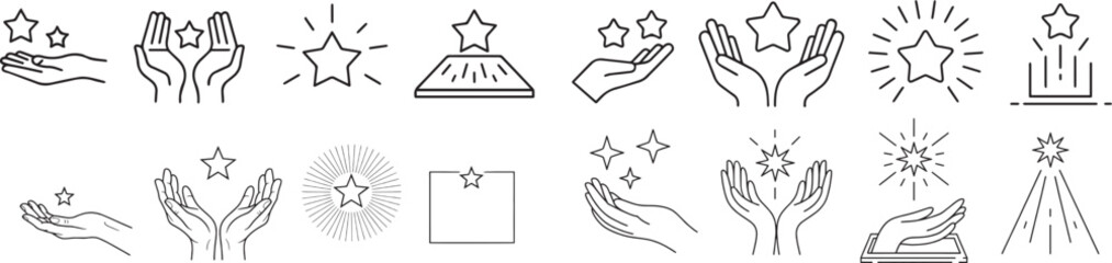 Award and Feedback Icons  Star Rating with Hand Symbol, PNG and Vector