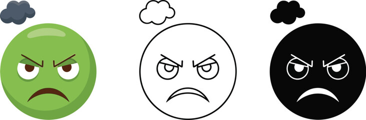 Obraz premium Angry emoji vector collection: different styles of mad emoticon face with cloud of anger illustration 100 editable