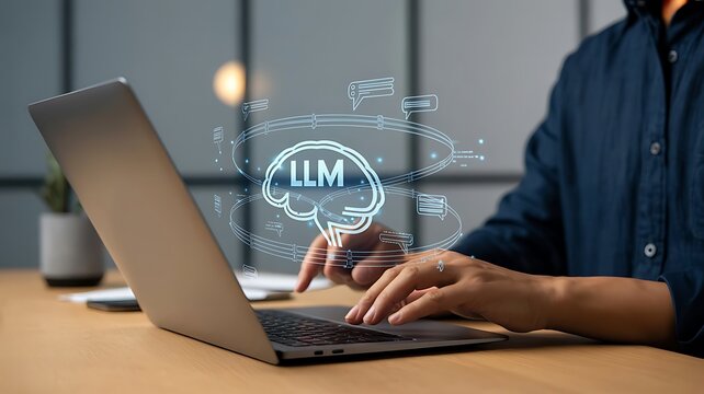 Man working on laptop in office environment