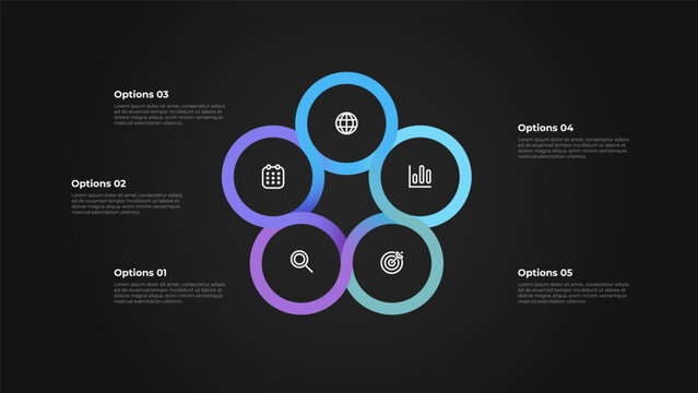 Strategic 5 options for growth. Business infographic circle , cycle concept design with marketing icons. Vector illustration.