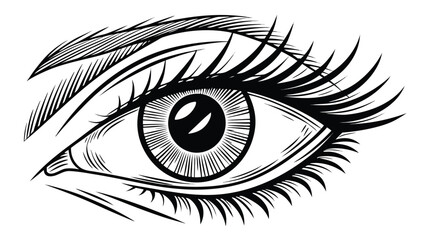 Obraz premium Black and White Detailed Eye Illustration Long Eyelashes