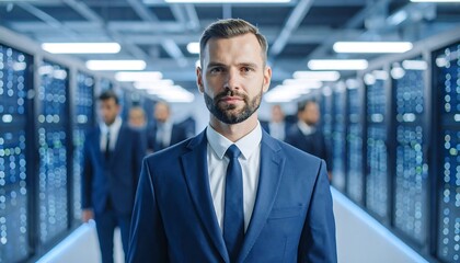 Businessman in server room (1)
