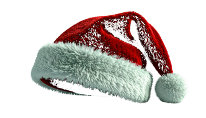 Plush red christmas hat with white trim isolated on a transparent background santa hat