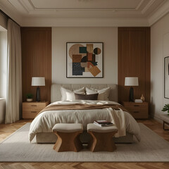 Elegant Neutral-Toned Luxury Bedroom Interior with Modern Decor