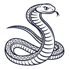 Fototapeta premium Coiled Dark Blue Snake Line Art Wildlife Drawing White Background