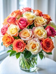 Obraz premium Vase full of roses in different colors